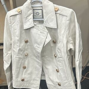 G by Giuliana White Leather Jacket with Gold Accents